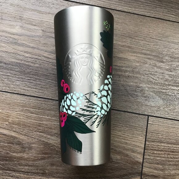 Starbucks‎ 2021 HOLIDAY Pinecone Berry Metallic Stainless Steel Tumbler 24 Oz. - Picture 9 of 9